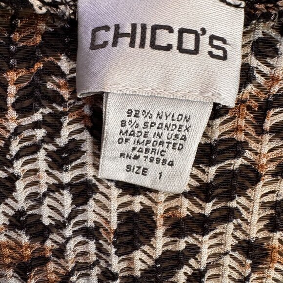 Vtg Chicos Animal Print Cardigan‎ Jacket Women M Asymmetrical Open Knit Sheer - Picture 3 of 6